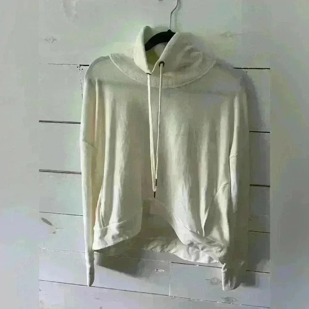 Sweaty Betty Womens Funnel Neck Harmonise Luxe Sweatshirt Ivory Fleece, size 10